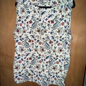 LOFT Pink and Blue Floral Sleeveless Blouse